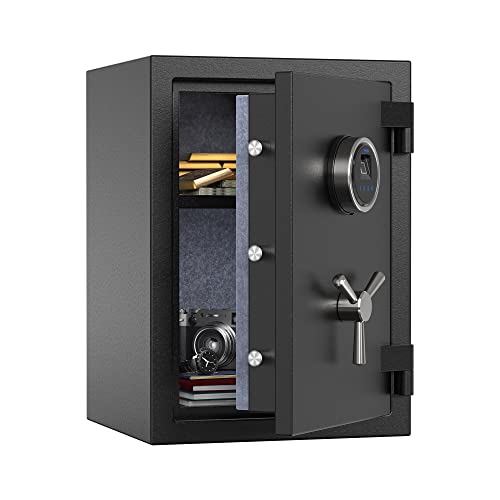 RPNB Digitaler Feuerfester Tresor, Fingerabdruck-Feuerfester Heimtresor mit Touchscreen, Abnehmbarer Ablage und Sicherem 3-Speichen-Griff, Geeignet für Home-Office-Hotels, 36.4 L, Schwarz von RPNB