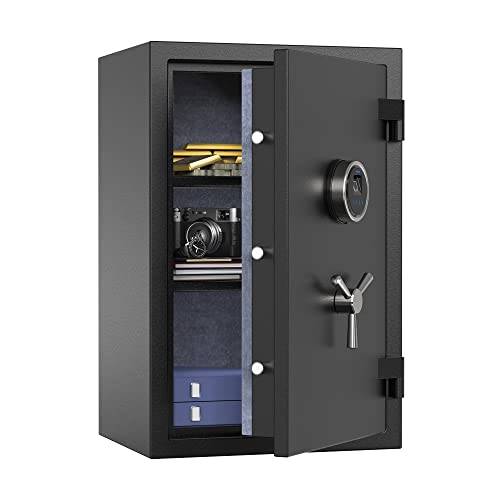 RPNB Digitaler Feuerfester Tresor, Fingerabdruck-Feuerfester Heimtresor mit Touchscreen, Abnehmbarer Ablage und Sicherem 3-Speichen-Griff, Geeignet für Home-Office-Hotels, 60 L, Schwarz von RPNB