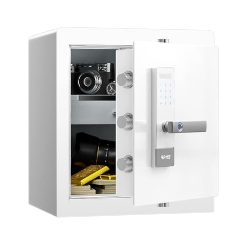 RPNB Luxus Safe und Schließfach, Biometrischer Fingerabdruck-Safe mit Touchscreen, Sprachansagen, doppelter Warnung, One-Touch-Entriegelung, Perfekt für Home Office, Hotel, Büro, 45 L, Weißer von RPNB
