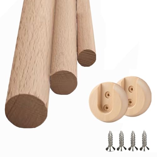 Holzschrank aufhängen, 1 Packung Kleiderstange aus Holz mit Flanschen und Schrauben 40-150 cm(D2cm/0.78in,L 80cm/31.4In) von RPXHZLKTM