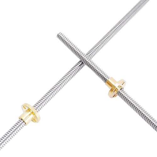 Spindel mit Nylon-Mutter, Gewindespiel 2 Stück Trapezgewindespindel aus Edelstahl mit 8 mm Durchmesser und Messingmutter T8-Gewindespindel Steigung Vollgewindespindel(Pitch 2mm Lead 12mm,250mm) von RPXHZLKTM