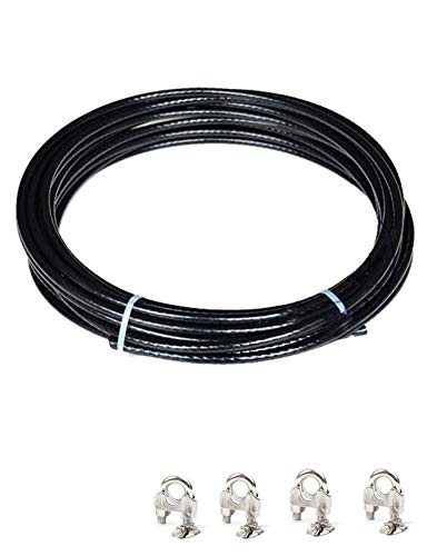 Transparente Vinylbeschichtung 304 Edelstahlseildr Vinylbeschichtetes 304 Edelstahl-Drahtseil-Kabel 7x7 Bau-mehrere Größen Multicolor(Black,Dia0.08inches/2mm) von RPXHZLKTM