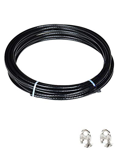 Transparente Vinylbeschichtung 304 Edelstahlseildr Vinylbeschichtetes 304 Edelstahl-Drahtseil-Kabel 7x7 Bau-mehrere Größen Multicolor(Black,Dia0.12inches/3mm) von RPXHZLKTM