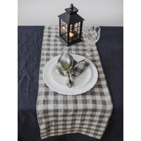 Karierter Leinen Tischläufer, Tischdecke, Lange Karo Tischdecke von RPlinen