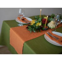 Orange Thanksgiving Leinen Tischläufer, Orange Tischwäsche, Lange Hochzeitstischläufer, Tischdecken von RPlinen