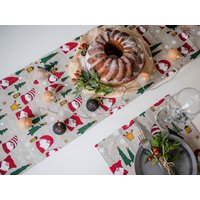 Weihnachtlicher Tischläufer Mit Santa Ornamenten. Leinen Zwerg Ornament. Weihnachten Zuhause, Tischdekoration. Weihnachts Geschenk von RPlinen