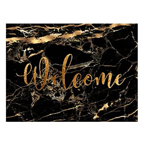 RQJOPE 3D gedruckte Fußmatte Teppich Stilvolle Schwarze Faux Marmor Gold Adern Willkommensmatten für Haustür Gummiboden Eingangsteppich Teppich Fashion Room Inside Fußmatte Haus Dekoration-50x80cm von RQJOPE