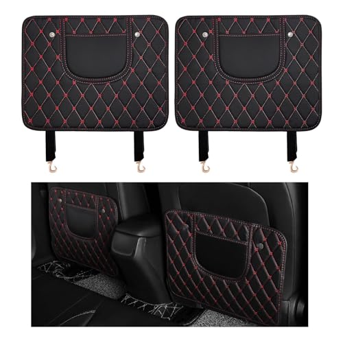 RQLCS 2 Stücke Auto Rücksitz Anti Kick Pad für BMW 2er Gran Coupé (F44) 2020 2021 2022 2023 2024 2025, PU Leder Rückenlehne Anti-Kick Pads Rückenlehnenschutz Innere Zubehör,Black-red-Short Style von RQLCS