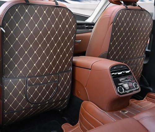 RQLCS 2 Stücke Auto Rücksitz Anti Kick Pad für BMW 2er Gran Coupé (F44) 2020 2021 2022 2023 2024 2025, PU Leder Rückenlehne Anti-Kick Pads Rückenlehnenschutz Innere Zubehör,Brown-Long Style von RQLCS