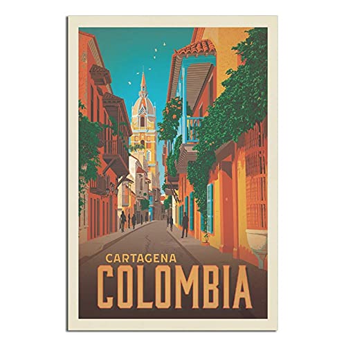 RQSY Vintage-Reise-Poster, Kolumbien, Cartagena, Leinwand-Kunst, Poster, Bild, modernes Büro, Familie, Schlafzimmer, dekorative Poster, Geschenk, Wanddekoration, Gemälde, Poster, 30 x 45 cm von RQSY