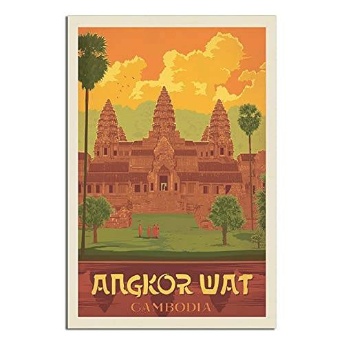RQSY Vintage-Reise-Poster Kambodscha Angkor Wat, Leinwand-Kunst, modernes Büro, Familie, Schlafzimmer, dekorative Poster, Geschenk, Wanddekoration, Gemälde, Poster, 50 x 75 cm von RQSY