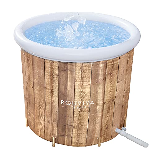 Tragbares Eisbad Eisbadewanne Pod Cold Plunge Tub Athleten Erholung Kaltwasser Therapie Wanne Outdoor Eisfass mit Handpumpe Schutzhülle für Erwachsene Fitness Pro Upgrade (Holzmaserung) von RQUYIYA