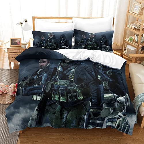 Call of Duty 3-teiliges Set, weicher Mikrofaser-Bettbezug, Steppdecke mit Reißverschluss, Bettwäsche-Set für Einzelbett (135 x 200 cm) von RQWEIN