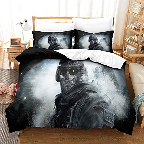 Call of Duty 3D-Bettbezug-Set, 3-teilig, ultraweiche Mikrofaser-Bettwäsche-Sets mit Kissenbezügen, Bettbezug für Männer und Frauen, Einzelbett (135 x 200 cm) von RQWEIN