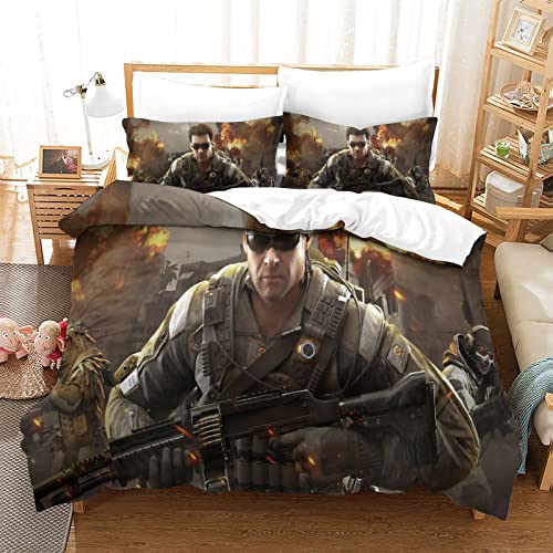 Call of Duty Bettbezug-Sets 3D 3-teiliges Bettwäsche-Set Mikrofaser weich und gemütlich atmungsaktiv mit Reißverschluss für Kinder Teenager Erwachsene Single (135x200cm) von RQWEIN