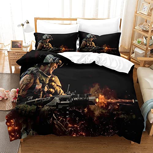 Call of Duty Bettbezug-Sets 3D 3-teiliges Bettwäsche-Set Mikrofaser weich und gemütlich atmungsaktiv mit Reißverschluss für Kinder Teenager Erwachsene Single (135x200cm) von RQWEIN