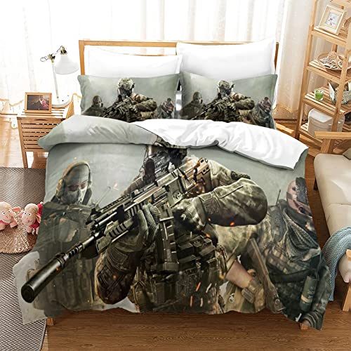 Call of Duty Bettbezug aus weicher Mikrofaser mit Reißverschluss, Bettwäsche-Set mit Kissenbezug, Einzelbett (135 x 200 cm) von RQWEIN
