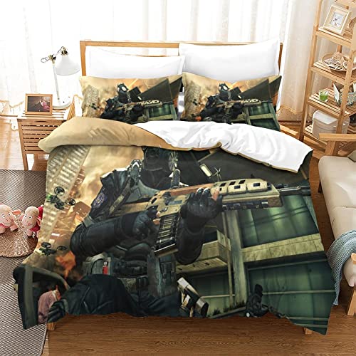 Call of Duty 3-teiliges Set, weicher Mikrofaser-Bettbezug, Steppdecke mit Reißverschluss, Bettwäsche-Set für Einzelbett (135 x 200 cm) von RQWEIN