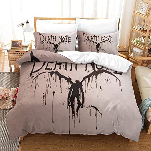 Death Note 3-teiliges Set aus weicher Mikrofaser, Bettbezug, Steppdecke mit Reißverschluss, Bettwäsche-Set für Einzelbett (135 x 200 cm) von RQWEIN