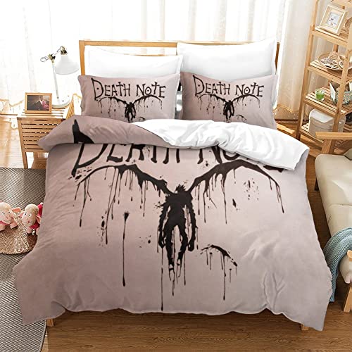 Death Note 3-teiliges Set, weiche Mikrofaser, Bettbezug, Steppdecke mit Reißverschluss, Bettwäsche-Set, Doppelbett (200 x 200 cm) von RQWEIN