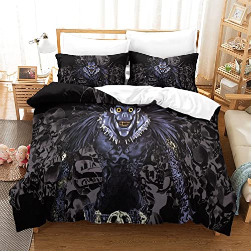 Death Note Bettbezug aus weicher Mikrofaser, Steppdecke mit Reißverschluss, Bettwäsche-Set mit Kissenbezug, Einzelbett (135 x 200 cm) von RQWEIN