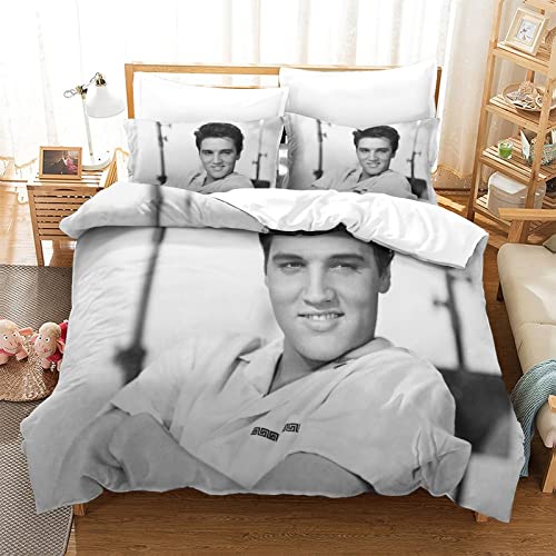 Elvis Presley Bettbezug-Sets R&BTheme Bettbezug 3D StarBettwäsche-Set weiche Mikrofaser Bettbezug atmungsaktiv Schlafzimmer Dekor Einzelbett (135 x 200 cm) von RQWEIN