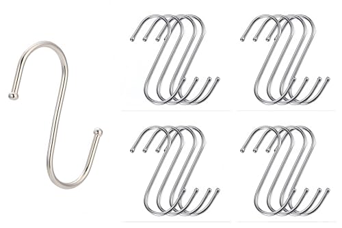 RQzaufania 20er-Pack S-Haken, 12 cm Großer S-Förmiger Haken, Robuster S-Haken aus Edelstahl zum Aufhängen in Küche, Bad, Schlafzimmer, Wohnzimmer und Büro (Silber) von RQzaufania