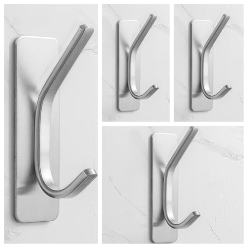 RQzaufania 4er-Pack Selbstklebende Haken, max 5 kg Tragkraft, Klebehaken, Edelstahlhaken für Küche, Bad, Türen, Wände (Silber) von RQzaufania