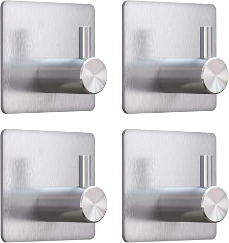 RQzaufania 4er-Pack Selbstklebende Haken, max 5 kg Tragkraft, Klebehaken, Edelstahlhaken für Küche, Bad, Türen, Wände (Silber, Quadratische Unterseite) von RQzaufania