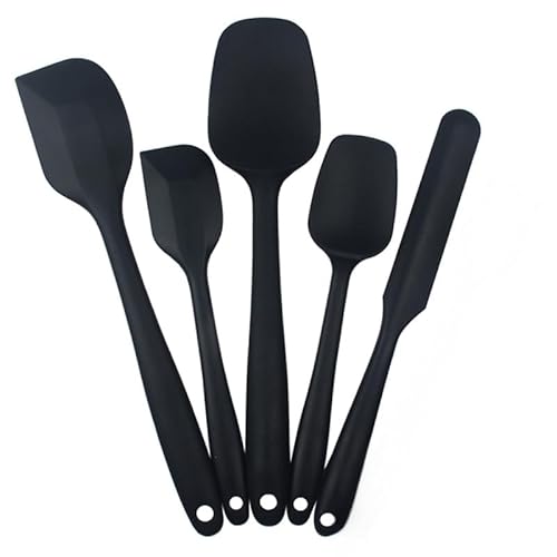 RQzaufania 5-Teiliges Schwarzes Spatel-Löffel-Set aus Silikon, Küchenutensilien aus Silikon, Einschließlich 2 Gummispatel, 2 Schwammschaber, 1 Glasschaber, Hitzebeständig bis 230 °C. RQzaufania 5-Teiliges Schwarzes Spatel-Löffel-Set aus Silikon, Küchenutensilien aus Silikon, Einschließlich 2 Gummispatel, 2 Schwammschaber, 1 Glasschaber, Hitzebeständig bis 230 °C. von RQzaufania