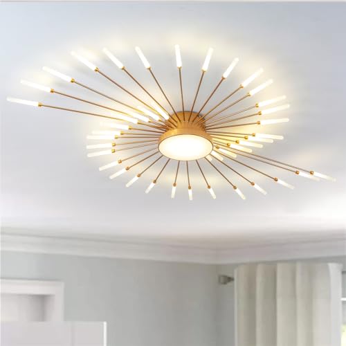 RRBEST LED Deckenleuchte Wohnzimmer,Wohnzimmerlampe Moderne Minimalistische Deckenlampe Gold Innen Dekorative Deckenbeleuchtung für Wohnzimmer,Schlafzimmer und Büro(42+1 Köpfe, Gold) von RRBEST