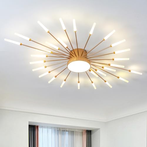 RRBEST LED Deckenleuchte Wohnzimmer,Wohnzimmerlampe Moderne Minimalistische Deckenlampe Innen Dekorative Deckenbeleuchtung für Wohnzimmer, Schlafzimmer und Büro(28+1 Köpfe, Gold) von RRBEST