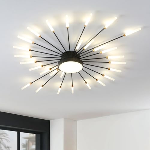 RRBEST LED Deckenleuchte Wohnzimmer,Wohnzimmerlampe Moderne Minimalistische Deckenlampe Innen Dekorative Deckenbeleuchtung für Wohnzimmer, Schlafzimmer und Büro(28+1 Köpfe Schwarz) von RRBEST