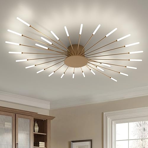 RRBEST LED Deckenleuchte Wohnzimmer,Wohnzimmerlampe Moderne Minimalistische Deckenlampe Innen Dekorative Deckenbeleuchtung für Wohnzimmer, Schlafzimmer und Büro(28 Köpfe, Gold) von RRBEST