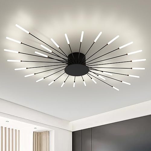 RRBEST LED Deckenleuchte Wohnzimmer,Wohnzimmerlampe Moderne Minimalistische Deckenlampe Innen Dekorative Deckenbeleuchtung für Wohnzimmer, Schlafzimmer und Büro(28 Köpfe, Schwarz) von RRBEST