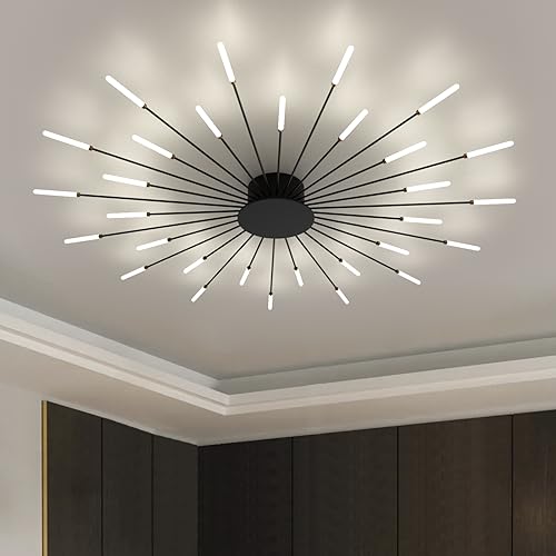 RRBEST LED Deckenleuchte Wohnzimmer,Wohnzimmerlampe Moderne Minimalistische Deckenlampe Innen Dekorative Deckenbeleuchtung für Wohnzimmer, Schlafzimmer und Büro(30 Köpfe, Schwarz) von RRBEST