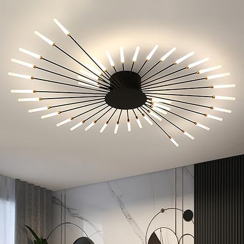 RRBEST LED Deckenleuchte Wohnzimmer,Wohnzimmerlampe Moderne Minimalistische Deckenlampe Innen Dekorative Deckenbeleuchtung für Wohnzimmer, Schlafzimmer und Büro(42 Köpfe, Schwarz) von RRBEST