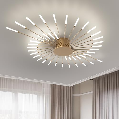 Moderne LED-Deckenleuchte Kreative Feuerwerk Design Kronleuchter Wohnzimmer Deckenlampe Nicht Dimmbar Für Ausstellungshalle Schlafzimmer Restaurant Kinderzimmer Deckenbeleuchtung (Gold,42 Heads) von RRBEST