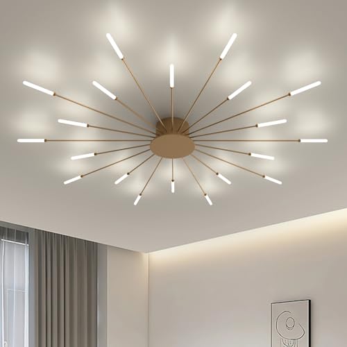 RRBEST LED Deckenleuchte Wohnzimmer,Wohnzimmerlampe Moderne Minimalistische Deckenlampe Innen Dekorative Deckenbeleuchtung für Wohnzimmer, Schlafzimmer und Büro(20 Köpfe, Gold) von RRBEST