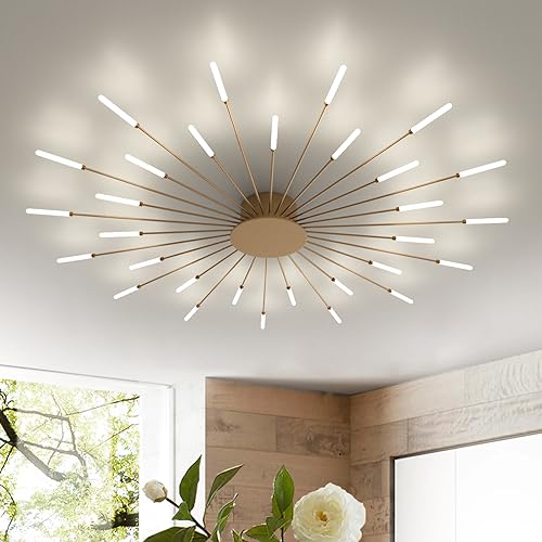 RRBEST LED Deckenleuchte Wohnzimmer,Wohnzimmerlampe Moderne Minimalistische Deckenlampe Innen Dekorative Deckenbeleuchtung für Wohnzimmer, Schlafzimmer und Büro(30 Köpfe, Gold) von RRBEST