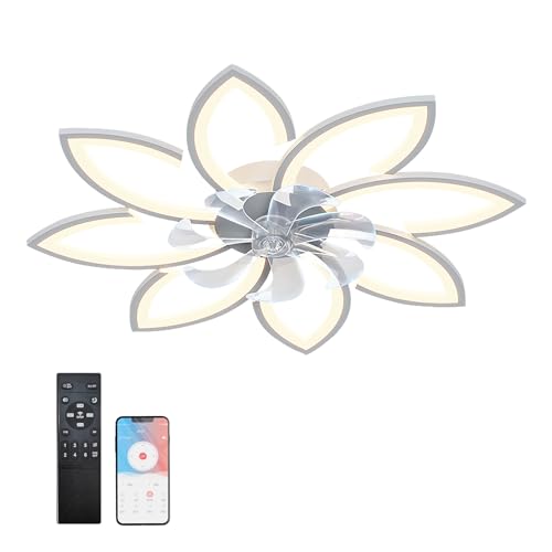 RRBEST LED Deckenventilator mit Beleuchtung, Leise Deckenleuchte mit Ventilator Fernbedienung APP, 6-Speed, Dimmbar, Speicherfunktion, für Wohnbereich Schlafzimmer, Einstellbar(Weiß, 90cm) von RRBEST