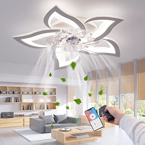 RRBEST LED Deckenventilator mit Beleuchtung,Kreativität 5 Flammige,Leise Dimmbar Lüfterlicht Deckenleuchte mit Fernbedienung und APP Steuerung（Weiß 69cm） von RRBEST