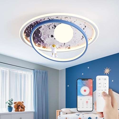 RRBEST LED Kinder Deckenlampe, Mond Oberfläche Astronaut Design Deckenleuchte, Dimmbar Jungen und Mädchen Zimmer Licht mit Fernbedienung, Schlafzimmer Decke Kindergarten Beleuchtung, Weißer Ball-50cm von RRBEST