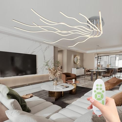 RRBEST LED Modern Deckenleuchte LED Wohnzimmerlampe Deckenleuchten Dimmbar mit Fernbedienung 10-Flammige Schlafzimmerlampe Aluminium Kronleuchter von RRBEST