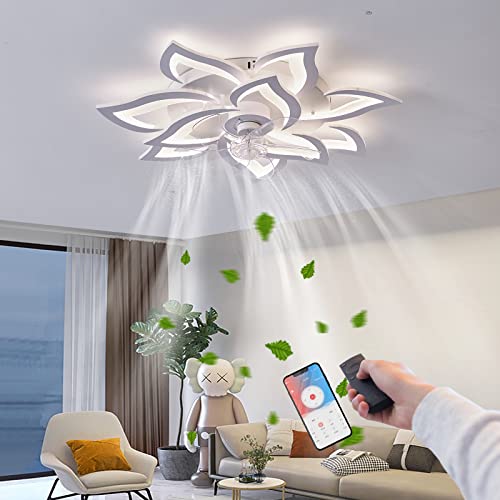 RRBEST LED Ventilateur de plafond avec éclairage, créativité 5 flammes, lumière de plafond de ventilateur silencieux dimmable avec télécommande et contrôle APP (blanc 81cm) von RRBEST