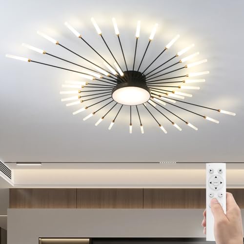 RRBEST Modern Deckenleuchte Mit Fernsteuerung,LED Deckenleuchte Dimmbar,Schwarz Wohnzimmerlampe,Modern Design Schlafzimmerlampe für Schlafzimmer Esszimmer Restaurant(Schwarz,42+1 Köpfe) von RRBEST