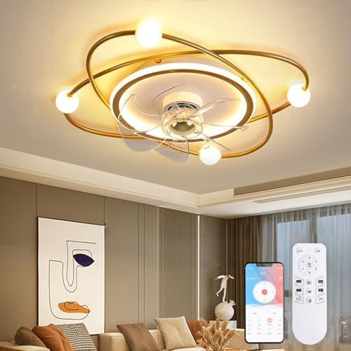 RRBEST Moderne Deckenventilator mit Beleuchtung,58CM Dimmbar LED Deckenleuchte Mit Ventilator,48W Timer Deckenventilator Mit Lampe Für Wohnzimmer Schlafzimmer Esszimmer (Gold) von RRBEST