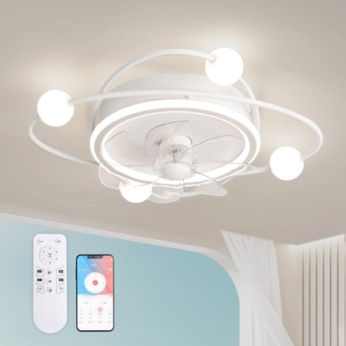 RRBEST Moderne Deckenventilator mit Beleuchtung,58CM Dimmbar LED Deckenleuchte Mit Ventilator,48W Timer Deckenventilator Mit Lampe Für Wohnzimmer Schlafzimmer Esszimmer (weiß) von RRBEST