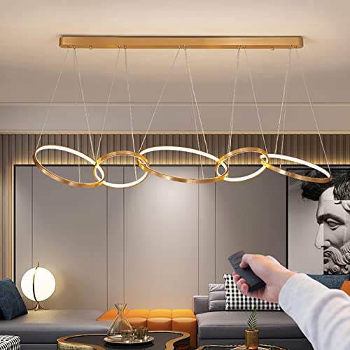 RRBEST Moderne LED Pendelleuchte Dimmbar mit Fernbedienung,108W 5-Ring RestaurantDeckenleuchte,5-Flammig Kronleuchter,Höhenverstellbar Hängeleuchte Wohnzimmerlampe von RRBEST