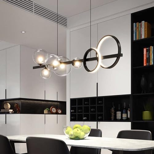 RRBEST Moderne LED Pendelleuchte Esstisches,Dimmbar Wohnzimmer Hängelampe Glaskugel,Verstellbar Esszimmer Lampe Hängend für Esszimmer Kücheninsel Wohnzimmer (Transparent) von RRBEST